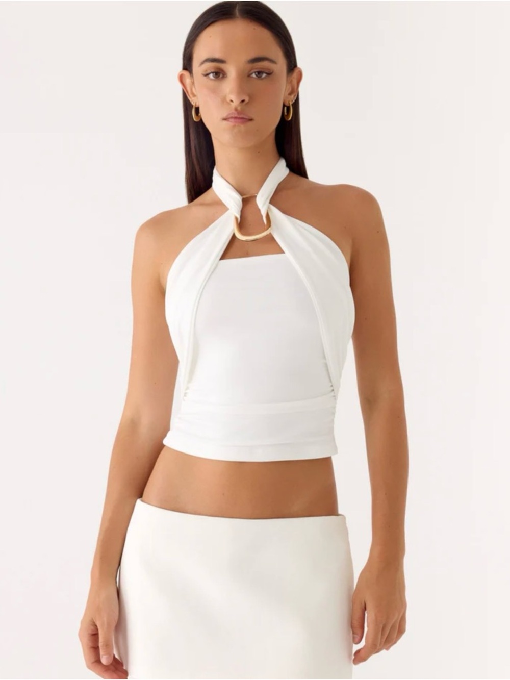Peppermayo White Twist Halter Crop Top